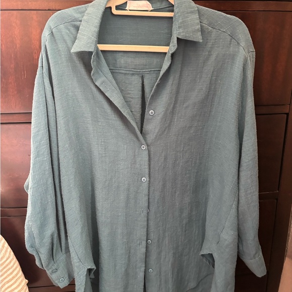 Carly Jean Los Angeles Carson Teal Button-Up Shirt - Picture 5 of 7